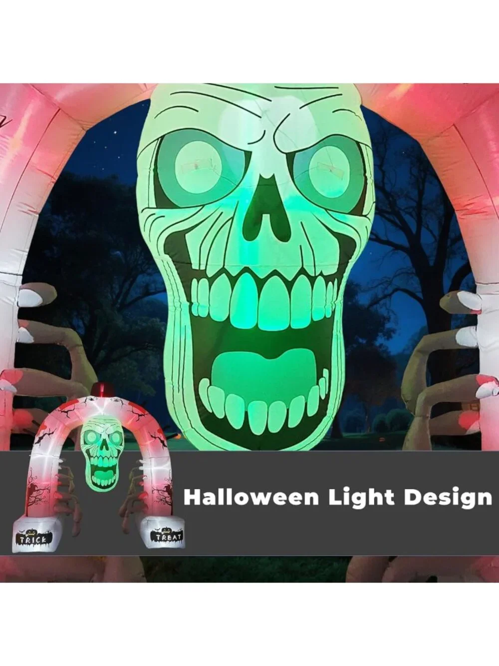 Giant 12FT Inflatable Skeleton Arch with LED Lights - Spooky Halloween Yard